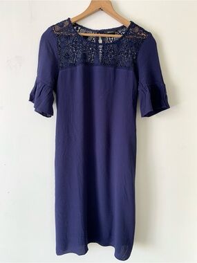 REITMANS Navy Crochet and Viscose Midi Dress with Belt Loops